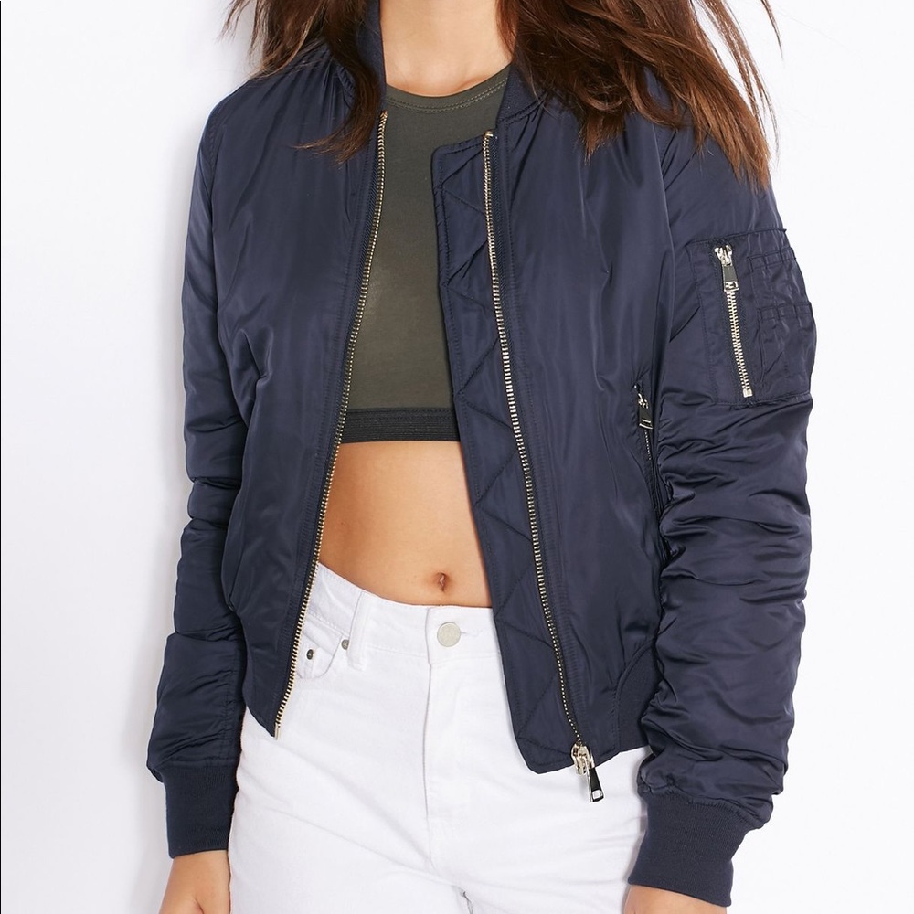 Top Shop Navy satin bomber jacket